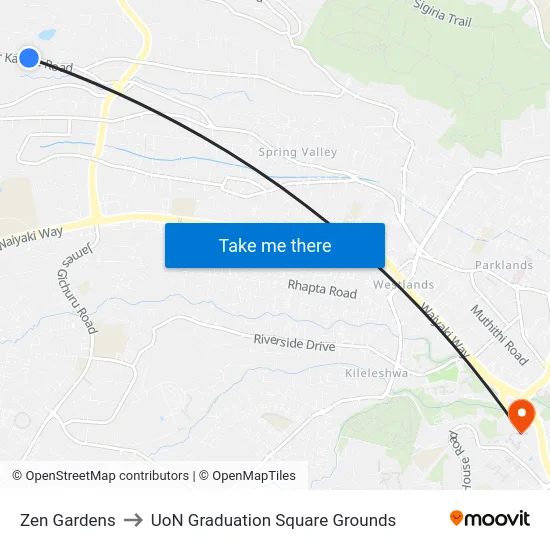 Zen Gardens to UoN Graduation Square Grounds map