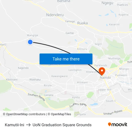Kamutii-Ini to UoN Graduation Square Grounds map