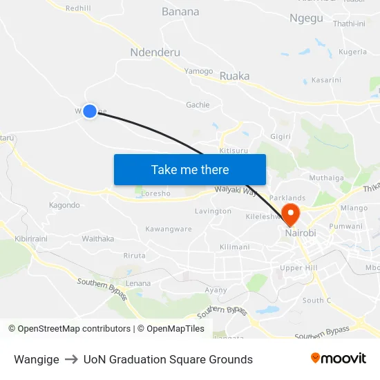 Wangige to UoN Graduation Square Grounds map