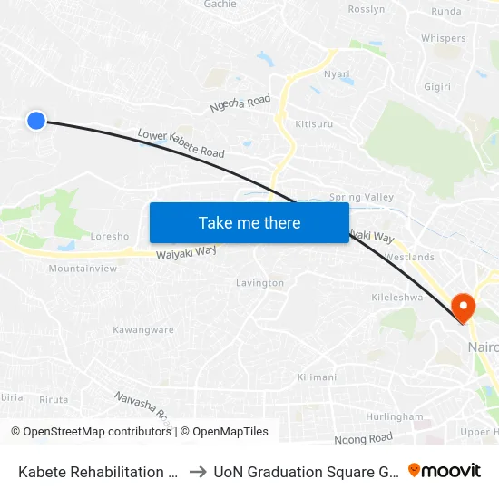 Kabete Rehabilitation Center to UoN Graduation Square Grounds map