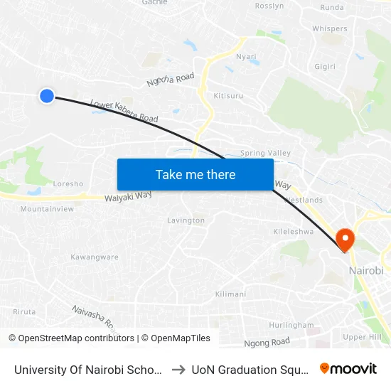 University Of Nairobi School Of Business to UoN Graduation Square Grounds map