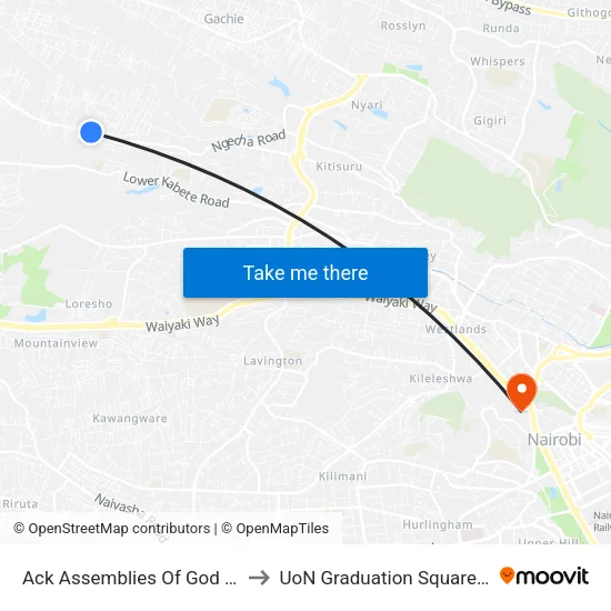 Ack Assemblies Of God Mwimuto to UoN Graduation Square Grounds map
