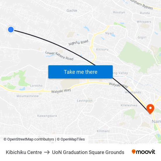 Kibichiku Centre to UoN Graduation Square Grounds map