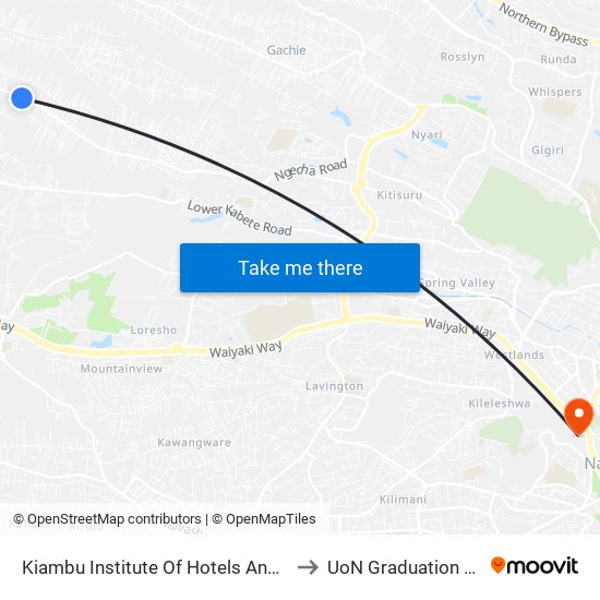 Kiambu Institute Of Hotels And Catering/Valence School to UoN Graduation Square Grounds map