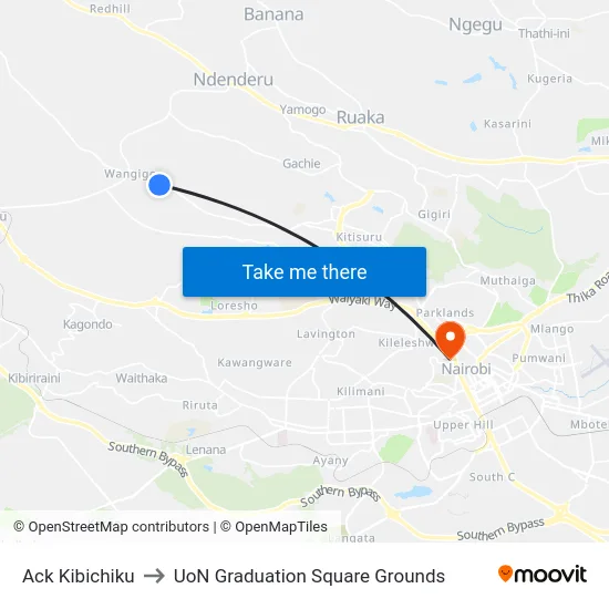 Ack Kibichiku to UoN Graduation Square Grounds map