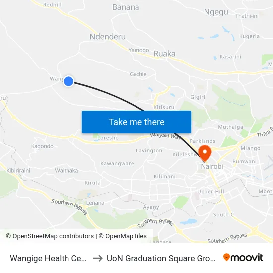 Wangige Health Centre to UoN Graduation Square Grounds map