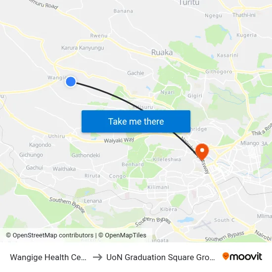 Wangige Health Centre to UoN Graduation Square Grounds map