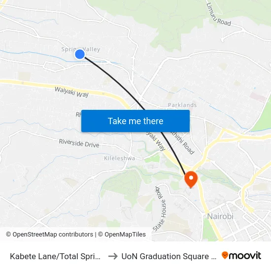 Kabete Lane/Total Spring Valley to UoN Graduation Square Grounds map