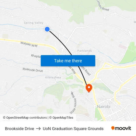 Brookside Drive to UoN Graduation Square Grounds map