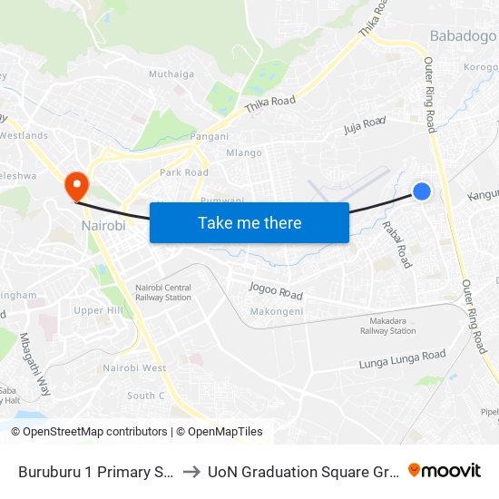 Buruburu 1 Primary School to UoN Graduation Square Grounds map