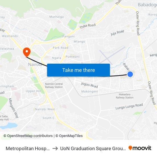 Metropolitan Hospital to UoN Graduation Square Grounds map