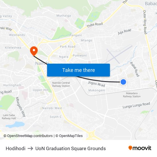 Hodihodi to UoN Graduation Square Grounds map