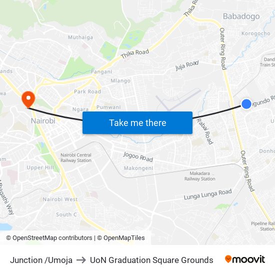Junction /Umoja to UoN Graduation Square Grounds map