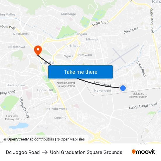 Dc Jogoo Road to UoN Graduation Square Grounds map