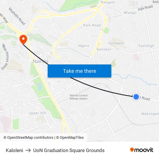 Kaloleni to UoN Graduation Square Grounds map