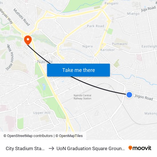 City Stadium Stage to UoN Graduation Square Grounds map