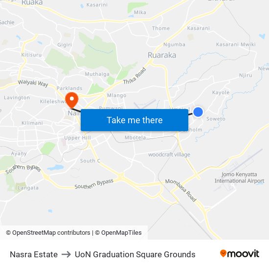 Nasra Estate to UoN Graduation Square Grounds map