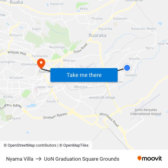 Nyama Villa to UoN Graduation Square Grounds map