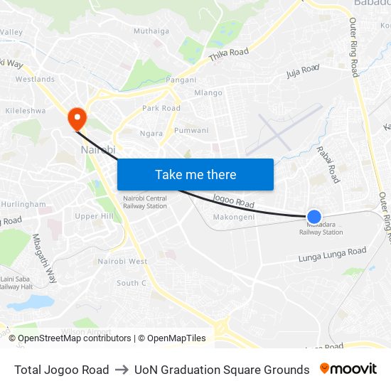 Total Jogoo Road to UoN Graduation Square Grounds map