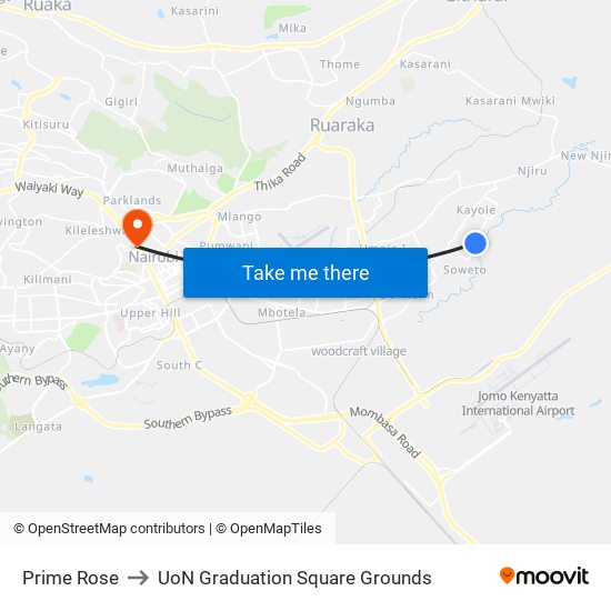 Prime Rose to UoN Graduation Square Grounds map