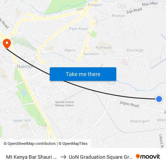 Mt Kenya Bar Shauri Moyo to UoN Graduation Square Grounds map