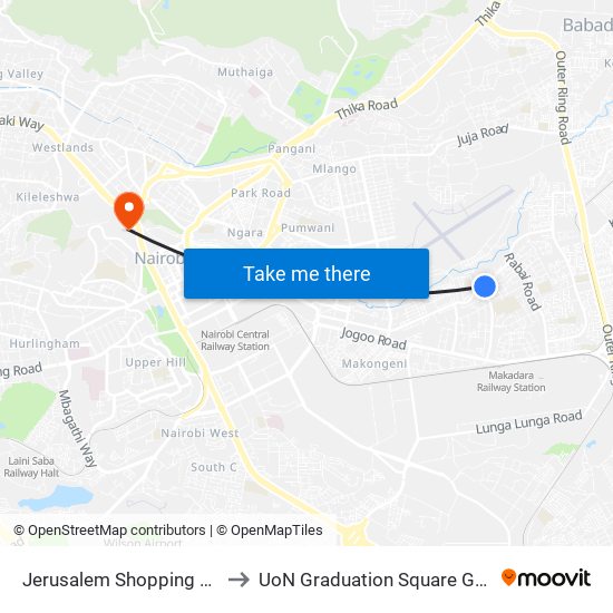 Jerusalem Shopping Centre to UoN Graduation Square Grounds map