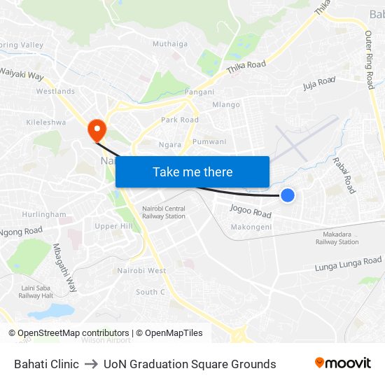 Bahati Clinic to UoN Graduation Square Grounds map