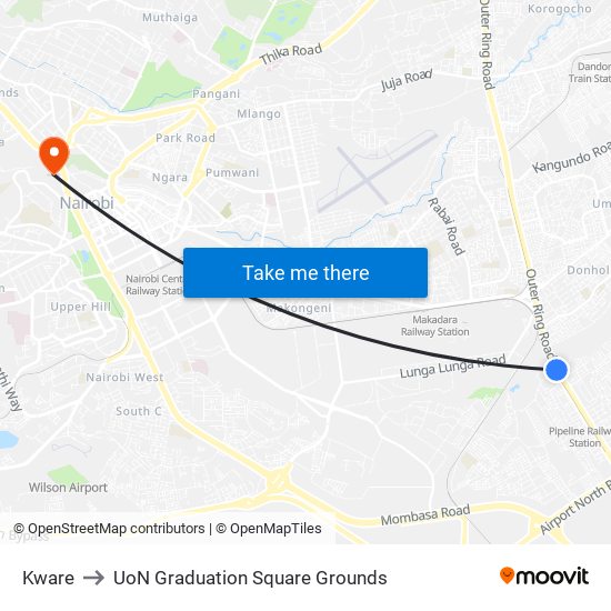 Kware to UoN Graduation Square Grounds map