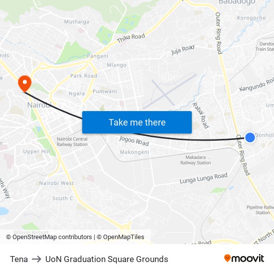 Tena to UoN Graduation Square Grounds map