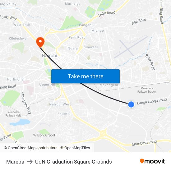 Mareba to UoN Graduation Square Grounds map
