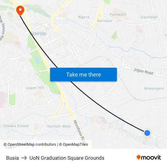 Busia to UoN Graduation Square Grounds map