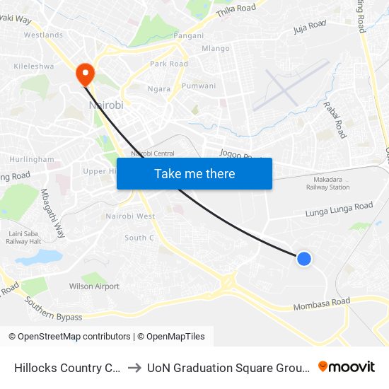 Hillocks Country Club to UoN Graduation Square Grounds map