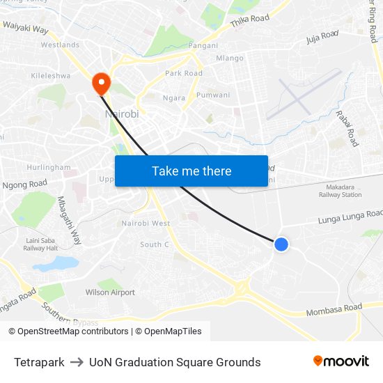 Tetrapark to UoN Graduation Square Grounds map