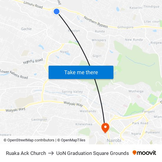 Ruaka Ack Church to UoN Graduation Square Grounds map