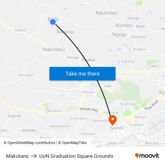 Makutano to UoN Graduation Square Grounds map