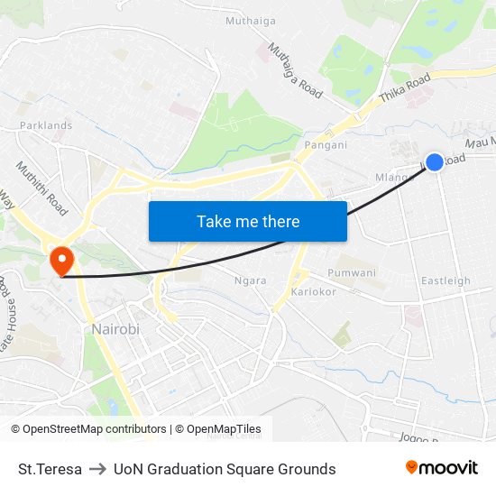 St.Teresa to UoN Graduation Square Grounds map