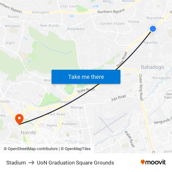 Stadium to UoN Graduation Square Grounds map