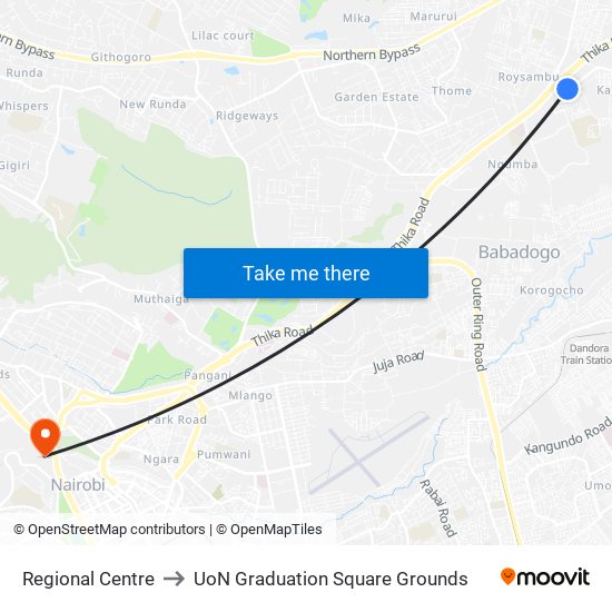 Regional Centre to UoN Graduation Square Grounds map