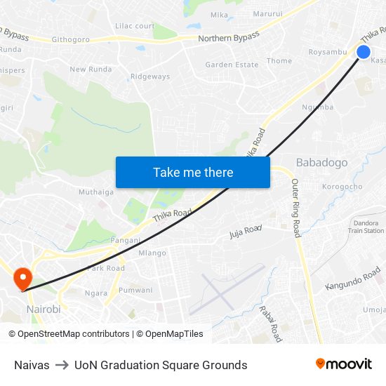 Naivas to UoN Graduation Square Grounds map