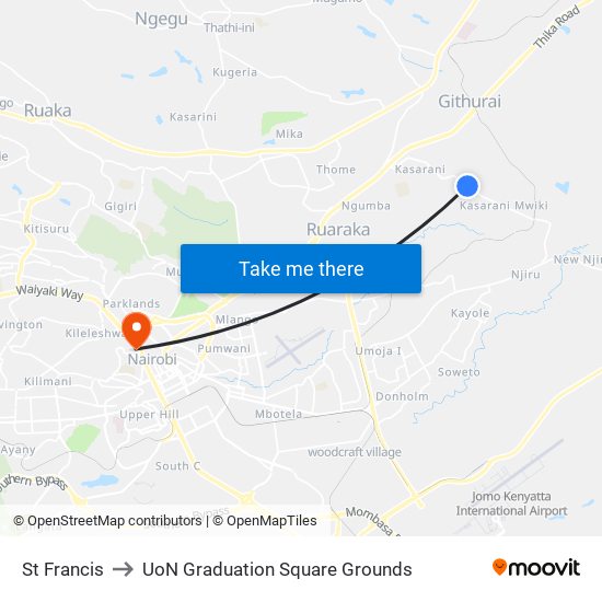 St Francis to UoN Graduation Square Grounds map