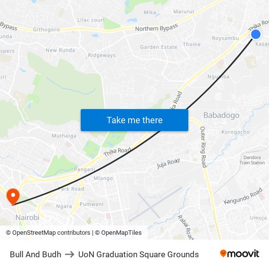 Bull And Budh to UoN Graduation Square Grounds map