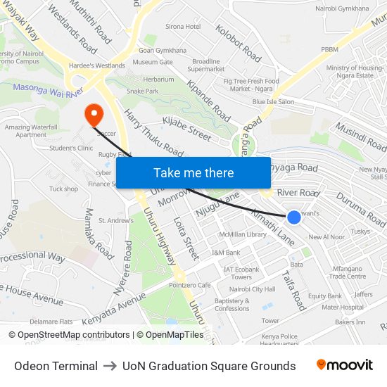Odeon Terminal to UoN Graduation Square Grounds map