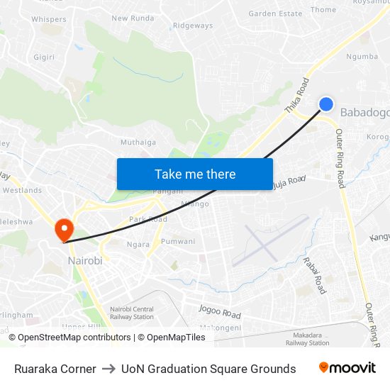 Ruaraka Corner to UoN Graduation Square Grounds map