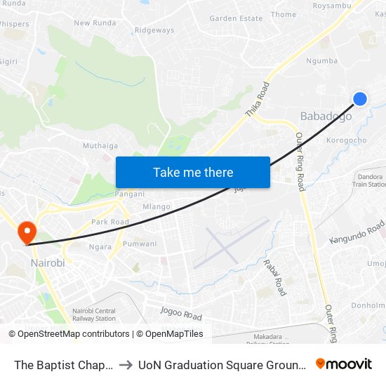 The Baptist Chapel to UoN Graduation Square Grounds map