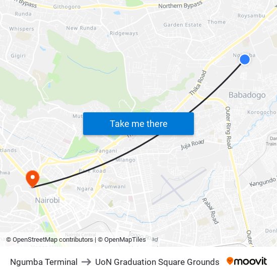 Ngumba Terminal to UoN Graduation Square Grounds map