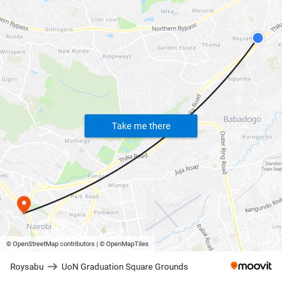 Roysabu to UoN Graduation Square Grounds map