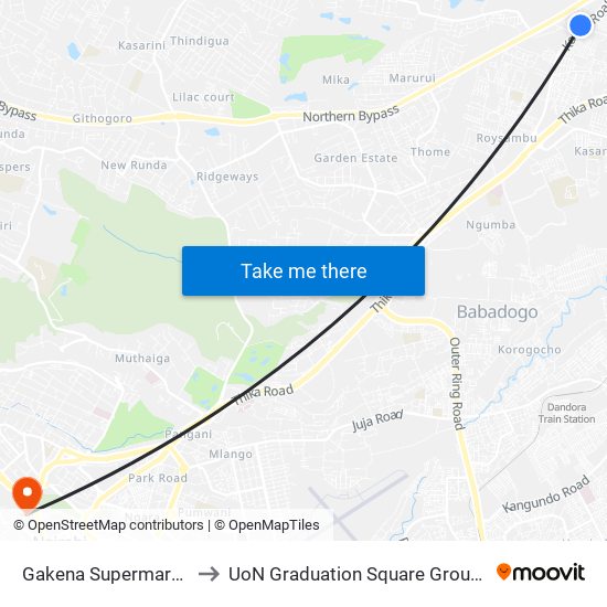 Gakena Supermarket to UoN Graduation Square Grounds map