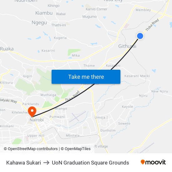 Kahawa Sukari to UoN Graduation Square Grounds map