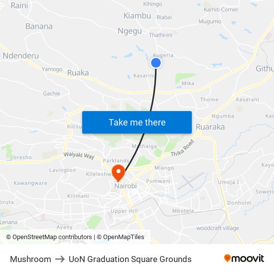 Mushroom to UoN Graduation Square Grounds map