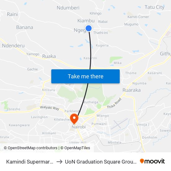 Kamindi Supermarket to UoN Graduation Square Grounds map